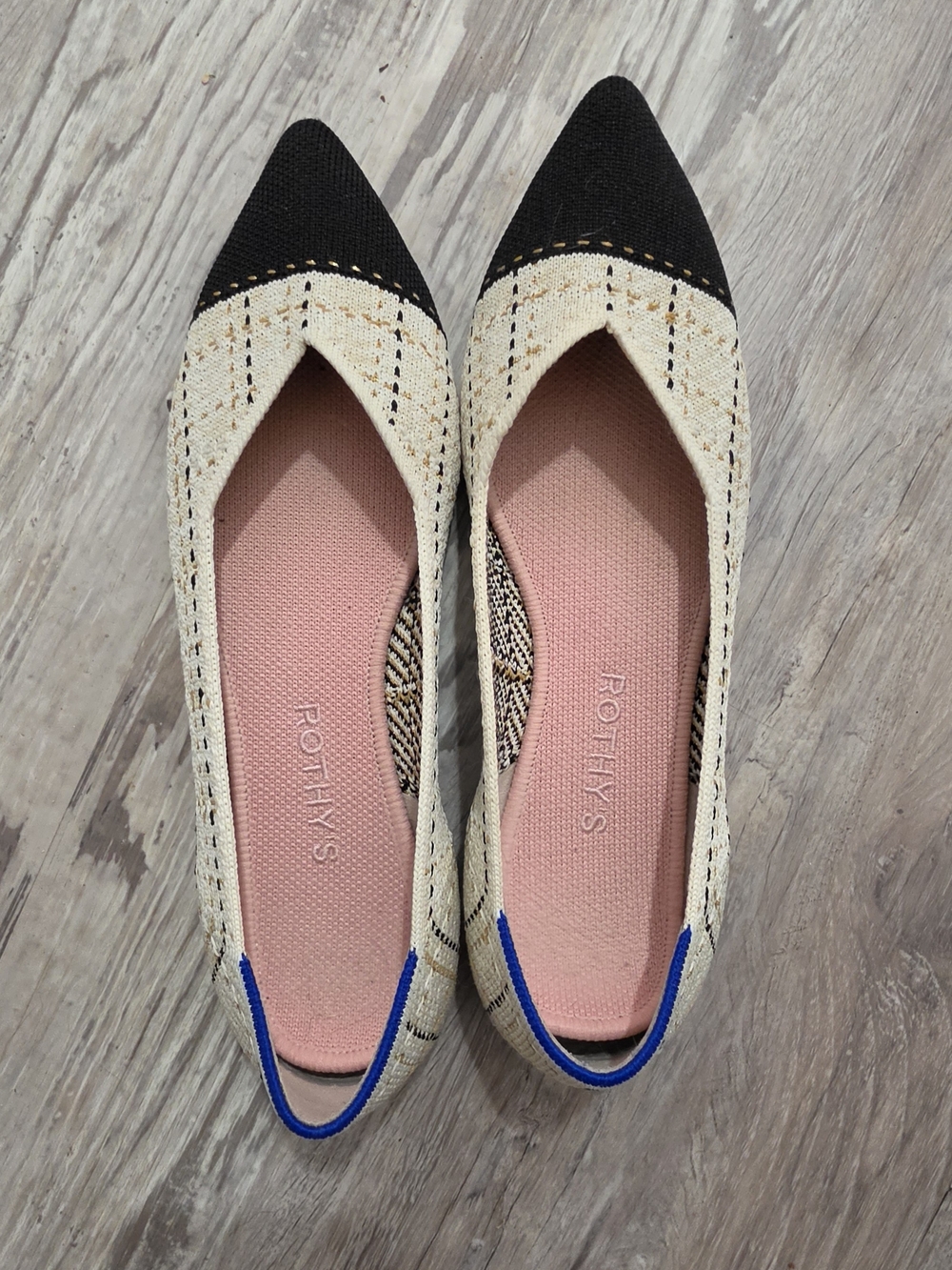 Rothy's Limited Edition Twead Pointed-Toe Flats - Black & Cream - Sz 8.5 - EUC